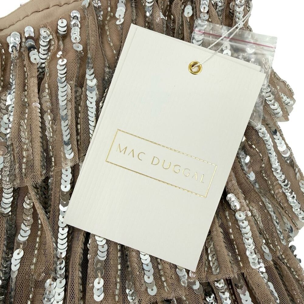 Mac Duggal Gold Beaded Sequin Ruffle Mini Dress NWT Size 2 Nude Gold Silver - Picture 11 of 12